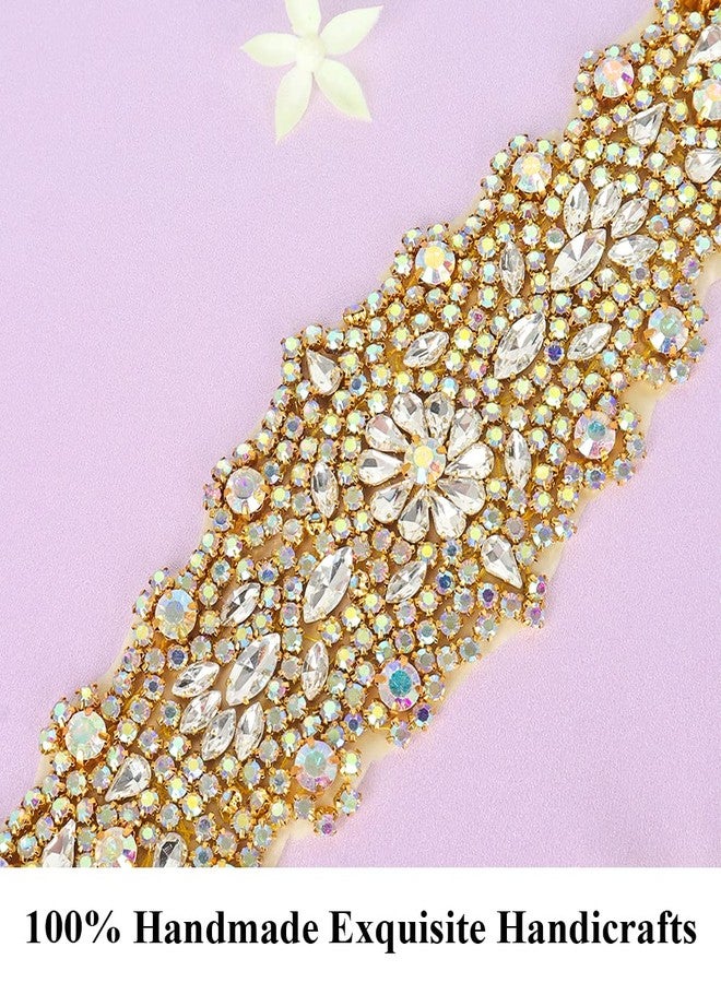 Pardecor Rhinestone Applique Wedding Bridal Sash Belt Dress Belt Sashes For Wedding Dress Crystal (124 AB Gold) - Image 3